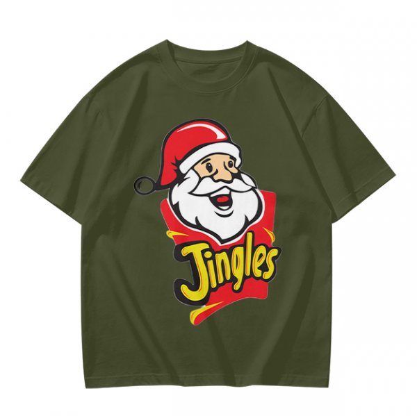 Olive T-Shirt with Santa Claus Jingles Christmas Print