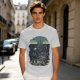Olive T-shirt with two warriors standing in water holding swords