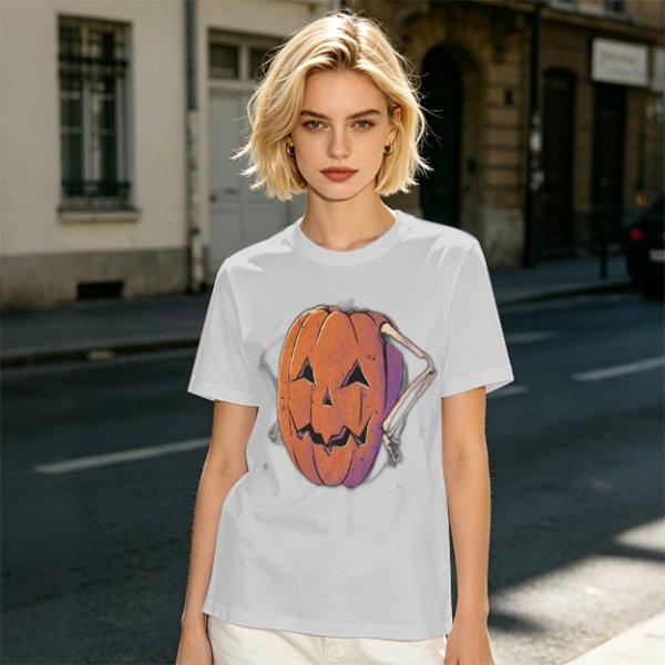 Olive Halloween T-Shirt with Skeleton Arm Jack-o'-Lantern Graphic