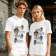 Olive green graphic tee with coffee cup illustrations and playful coffee text