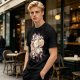 Olive t-shirt with 'More Coffee Less Drama' and moka pot graphic