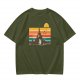 Olive T-Shirt With Retro Sunset Fantasy Castle Graphic
