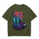 Olive T-Shirt With Vibrant Fantasy Creature Graphic Print