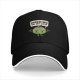 Black baseball cap with 'Working On My Core' fitness apple graphic