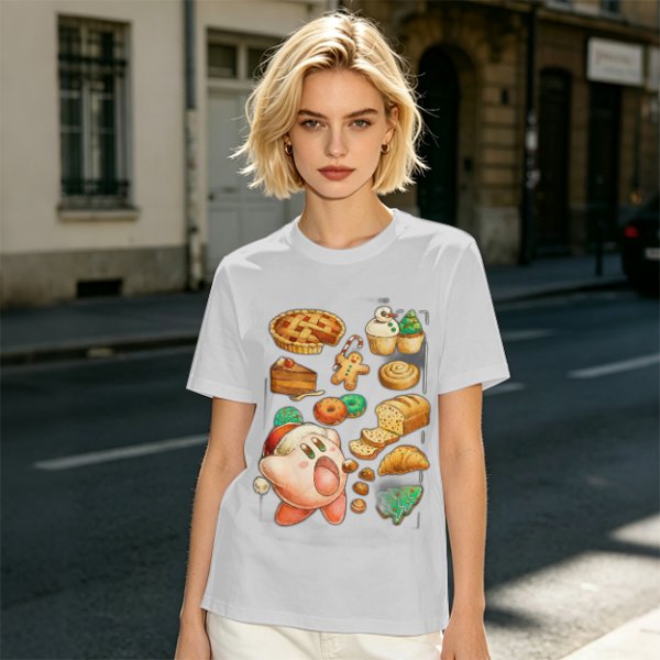 Kirby Christmas Pastry Graphic Tee For Holiday Food Lovers