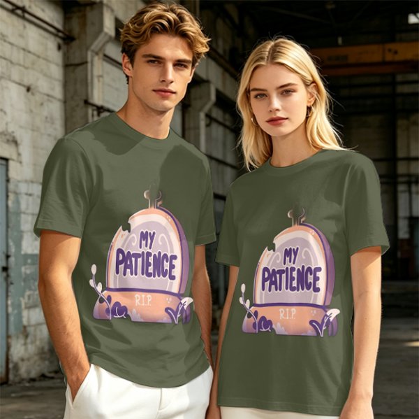 Olive T-Shirt With 'My Patience' Gravestone Graphic Print