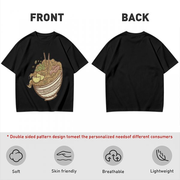 Olive Green T-Shirt With Illustrated Noodle Bowl Print