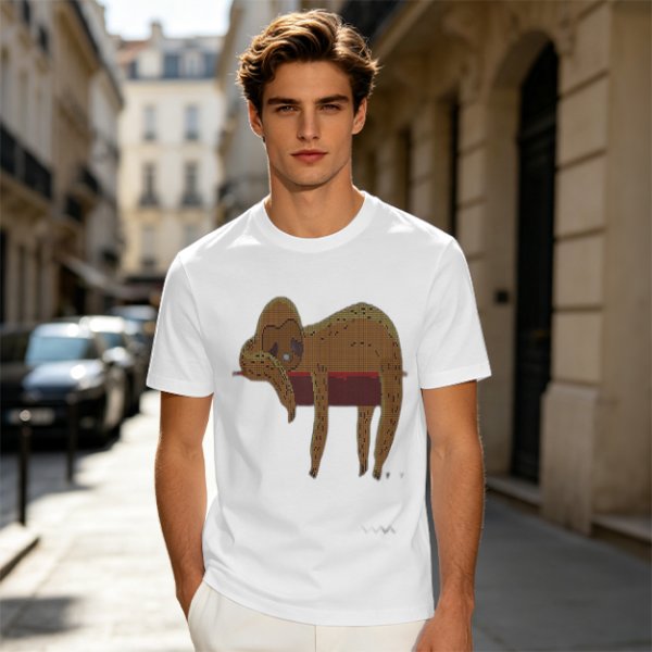Olive Green T-Shirt with Sleeping Sloth Graphic Print