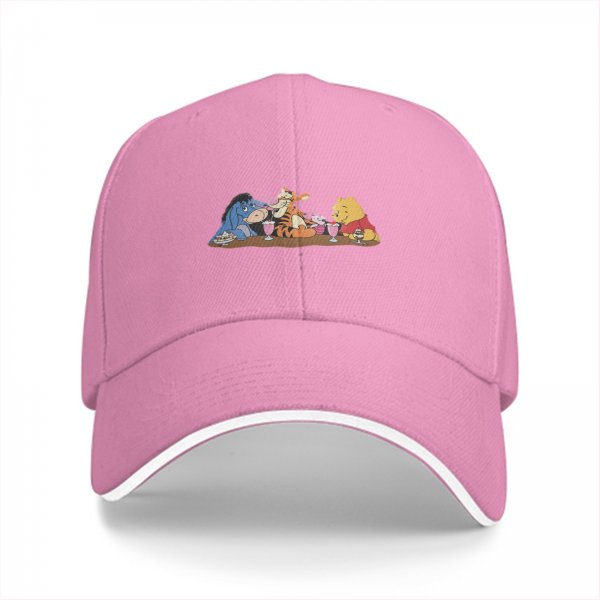 Black Baseball Cap With Winnie The Pooh And Friends Tea Party Print