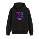 Black hoodie with neon cyberpunk girl squad graphic print