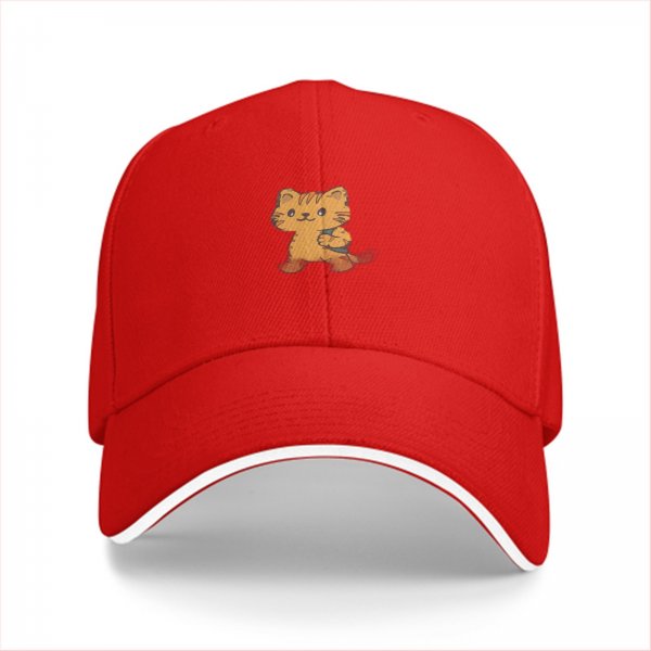 Black Baseball Cap With Cute Orange Cartoon Cat Graphic