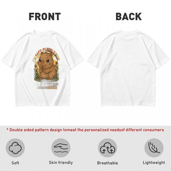Olive t-shirt with cute capybara 'I'm capy-pletely fine' graphic