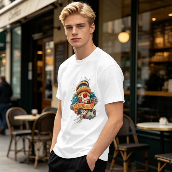 Olive T-Shirt With Angel Pizza Slice 'Heaven's Slice' Graphic