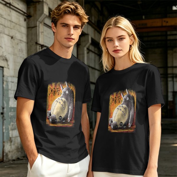 Olive green t-shirt with Totoro 'Spirits' graphic print