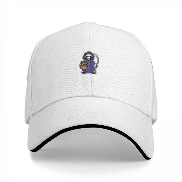 Black Baseball Cap With Cute Grim Reaper Graphic