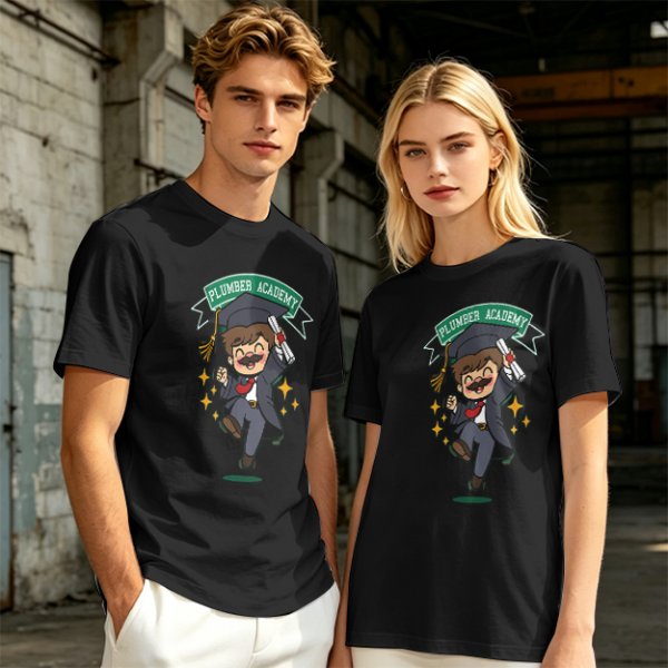 Plumber Academy Graduate Cartoon Character Graphic T-Shirt