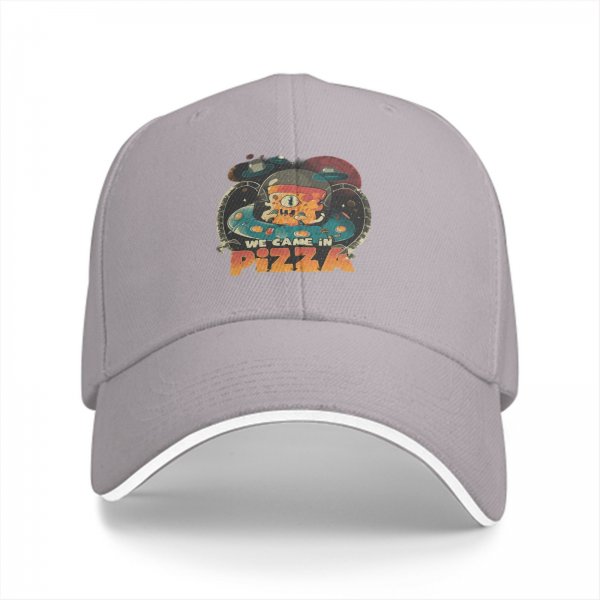 Black baseball cap with 'We Came In Pizza' alien UFO graphic