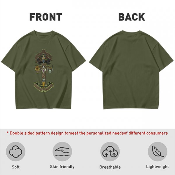 Olive Graphic T-Shirt With Anchor And Animal Head Emblem Print