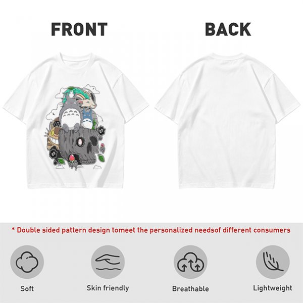 Olive T-shirt with Studio Ghibli Totoro and Spirited Away Characters Print