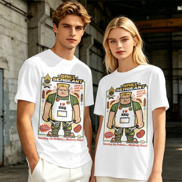 Grill Sergeant I Love BBQ T-Shirt with Funny Military BBQ Art
