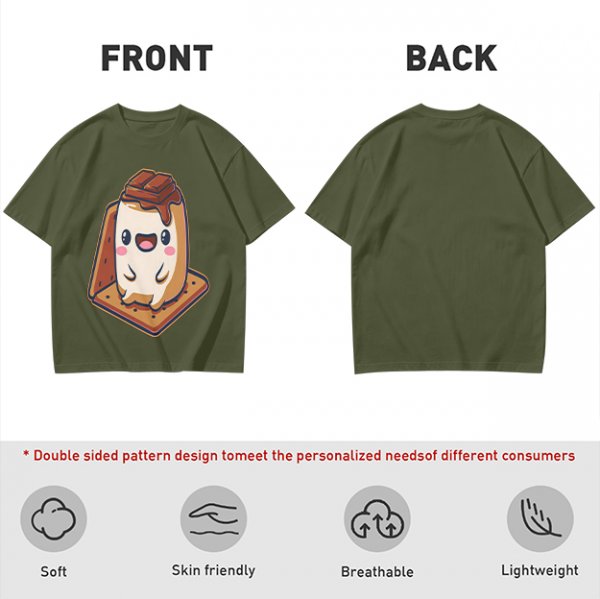 Olive T-Shirt With Cute Smores Character Graphic Print