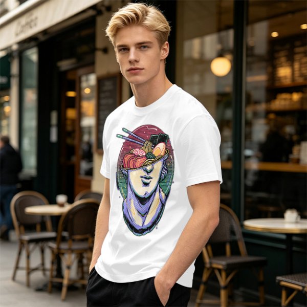 Olive T-Shirt With Classical Bust Ramen Bowl Art Print