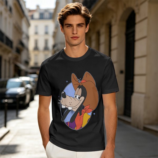 Olive T-Shirt Featuring Cowboy Goofy Cartoon Graphic