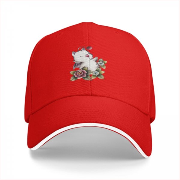 Black Baseball Cap With Cute Fantasy Creature And Floral Print