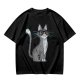 Olive T-Shirt With Cool Gray Cat Wearing Sunglasses Print
