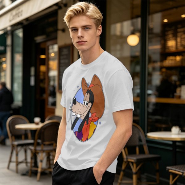 Olive T-Shirt Featuring Cowboy Goofy Cartoon Graphic