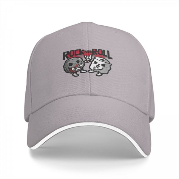 Black Baseball Cap With Rock And Roll Cartoon Graphic Design