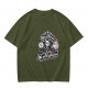 Olive green graphic t-shirt with horror ice cream themed print
