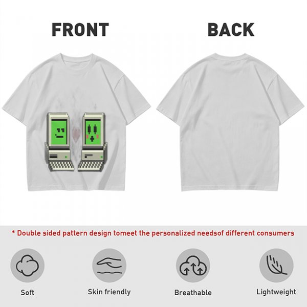 Olive T-shirt with pixel art retro computer characters print