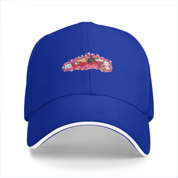 Black baseball cap with cute cat and pink floral graphic