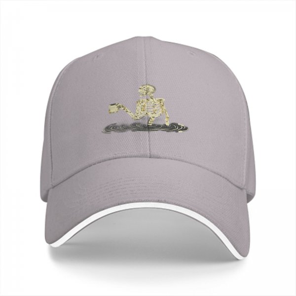 Black Baseball Cap With Skeleton Holding Mug Water Ripple Art
