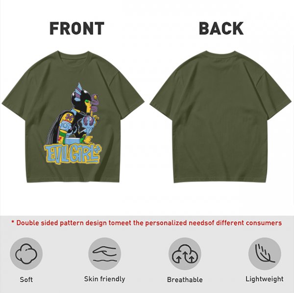 Olive T-shirt with Evil Girl Graphic Print