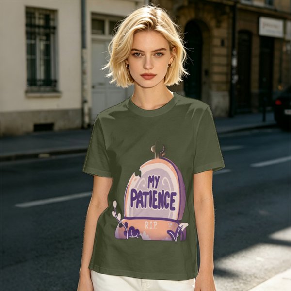 Olive T-Shirt With 'My Patience' Gravestone Graphic Print