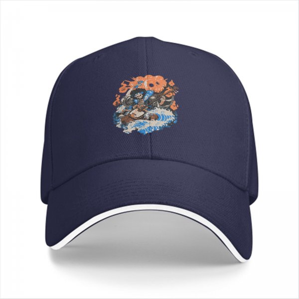 Black Baseball Cap With Skull Musician And Wave Graphic