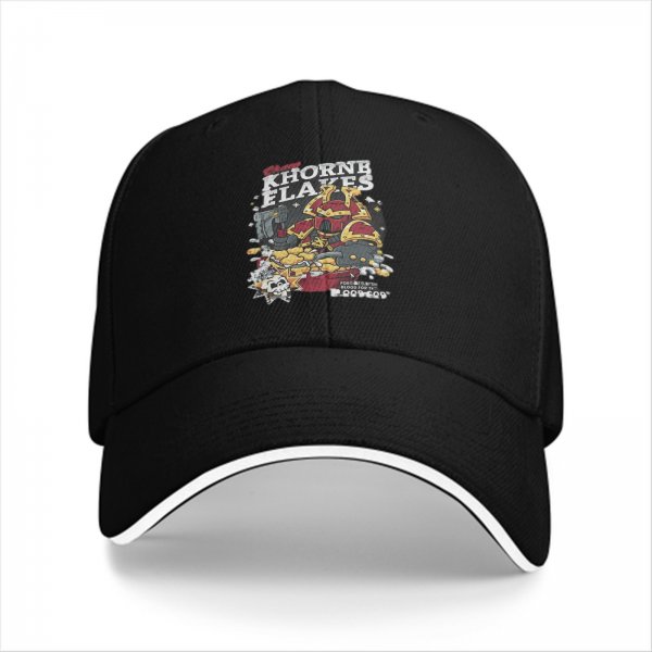 Black baseball cap with Khorne Flakes fantasy warrior print