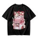 Olive T-Shirt with Strawberry Milk Carton Cat Shop Graphic