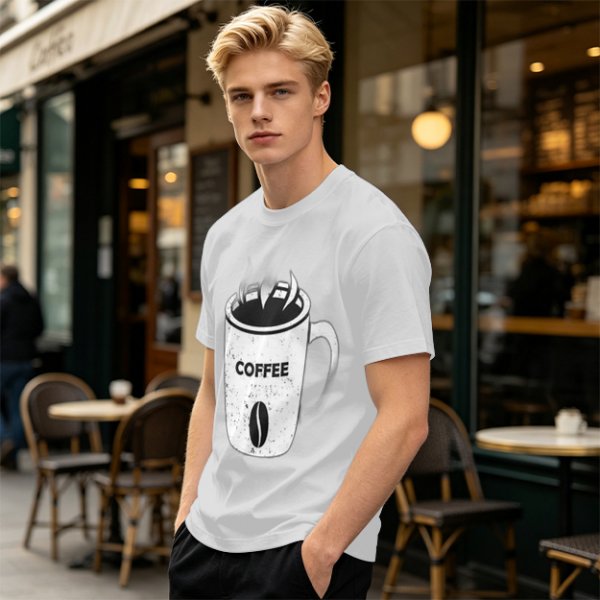 Olive Green T-Shirt With Coffee Mug Graphic Print