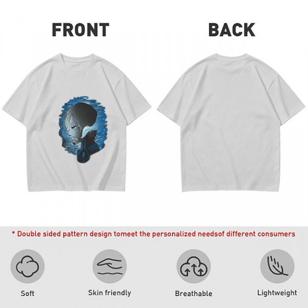 Olive T-Shirt With Anime Character Profile In Blue Cosmic Print