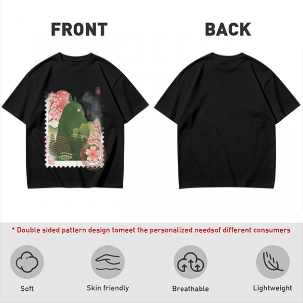 Olive T-Shirt with Totoro Cherry Blossom Stamp Art Print