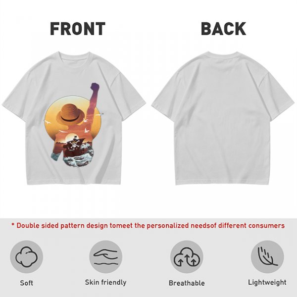 Anime Pirate Adventure Sunset Graphic T-Shirt Design