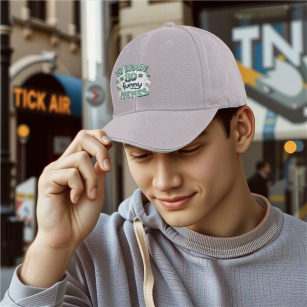 Black baseball cap with 'My Brain Is 80 Funny Memes' graphic
