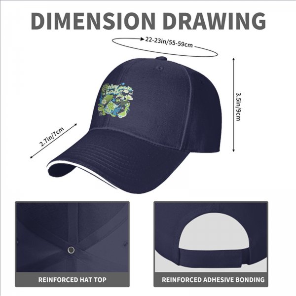 Black baseball cap with tiny drinks soda and alien graphic print