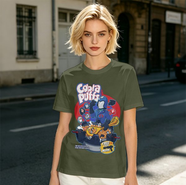 Cobra Puffs Cereal Parody T-Shirt with Villain Graphic