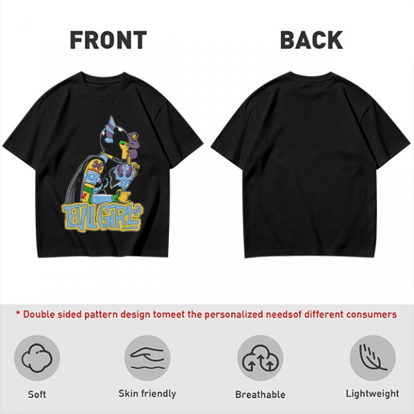 Olive T-shirt with Evil Girl Graphic Print