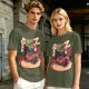 Olive T-Shirt with Cartoon Crocodile Eating Snack Graphic