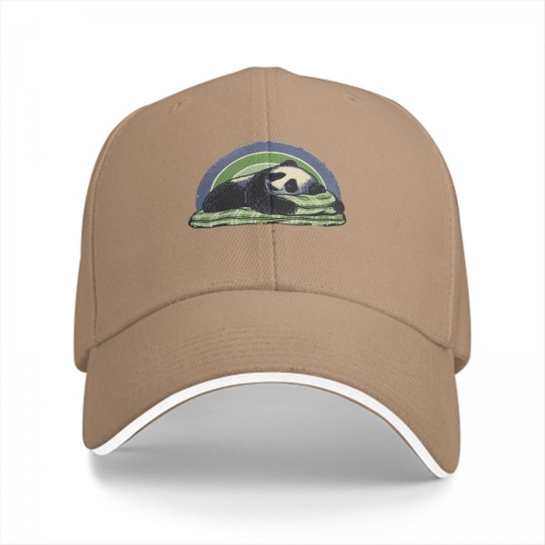 Black Baseball Cap With Sleeping Panda Graphic Design